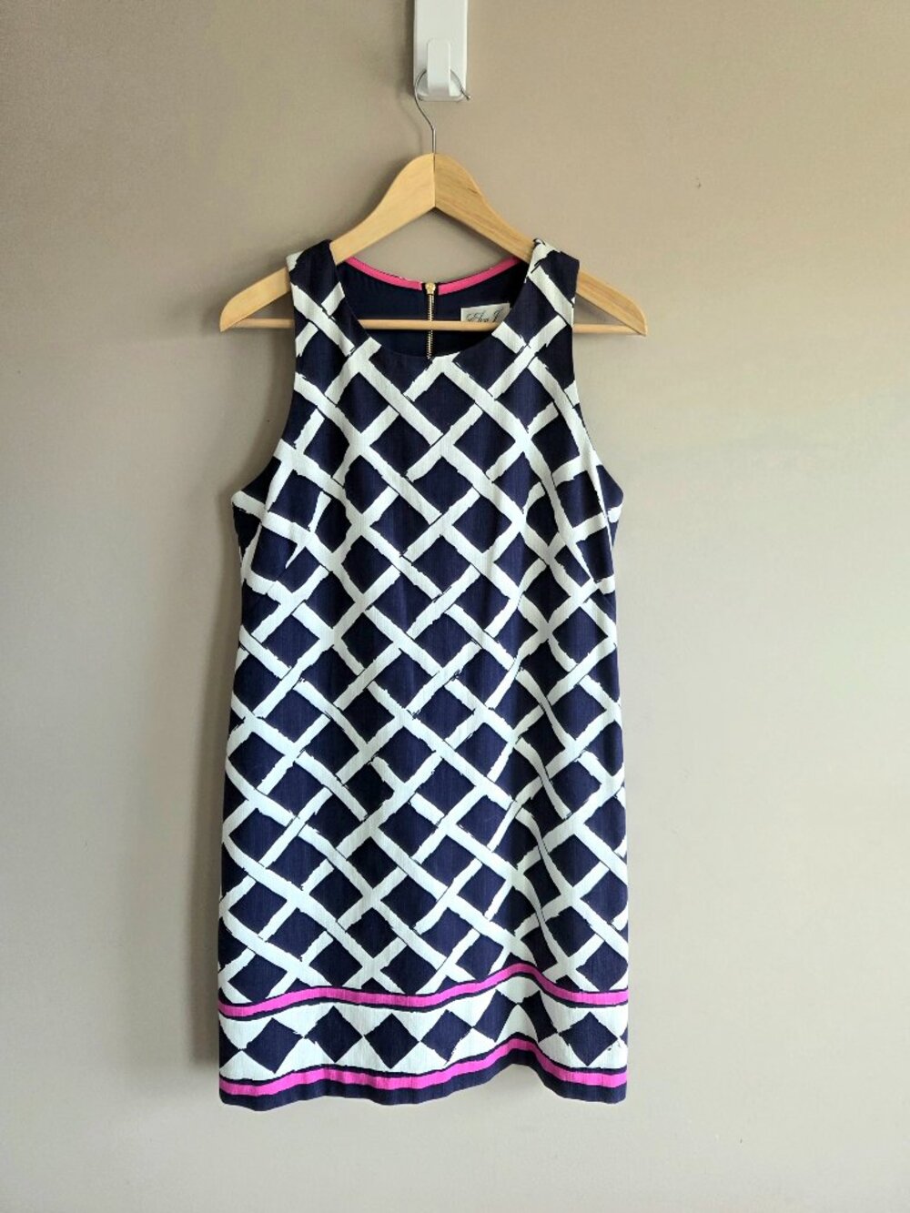 Eliza J Shift Sleeveless Mini Dress Pink Blue White Dimond Pattern